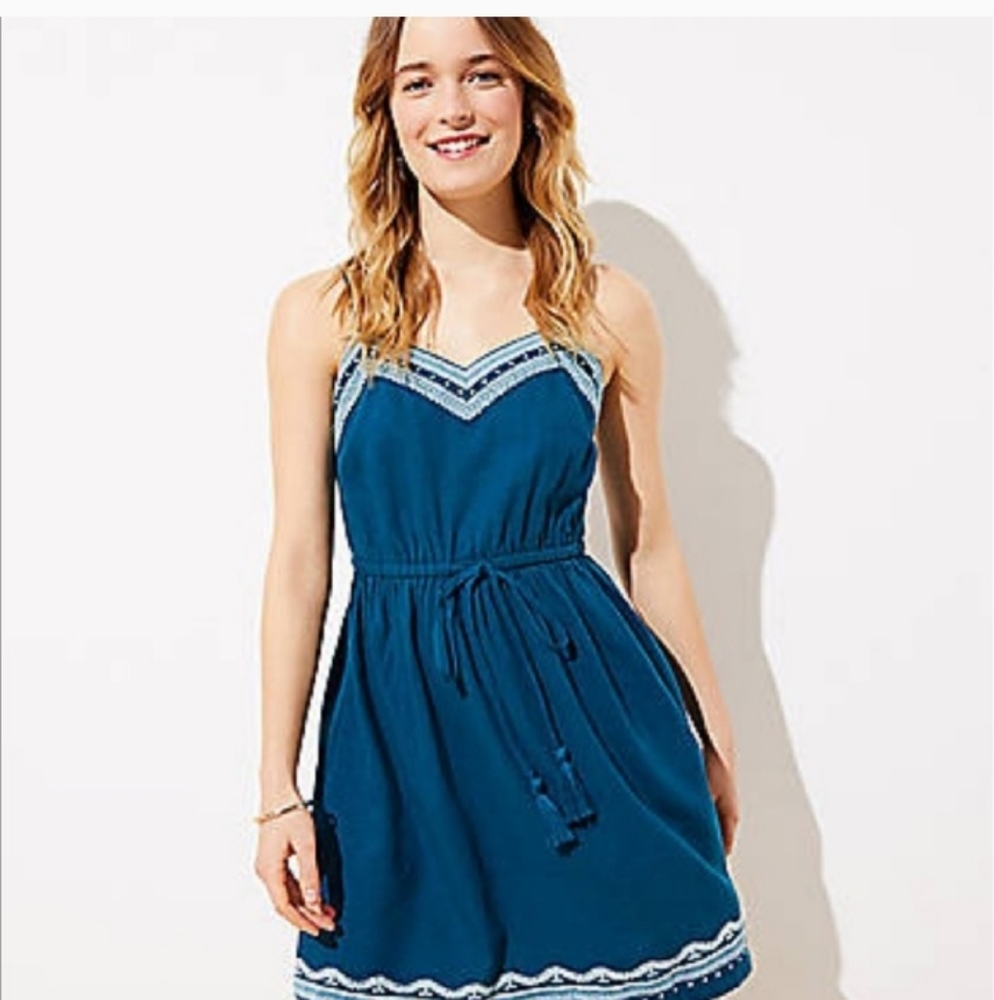 NEW LOFT BEACH EMBROIDERED TIE WAIST DRESS SZ SMALL
